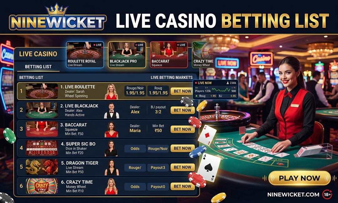 Ninewicket Live Casino Betting List